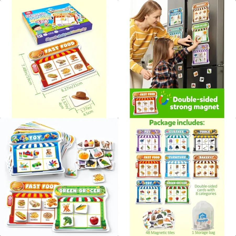 ألعاب الفرز المغناطيسي مونتوري مغناطيس الثلاجة مطابقة لعبة الغذاء الحيوانات الأليفة البقالة الأثاث التعرف على الفئة التعلم التعليمي