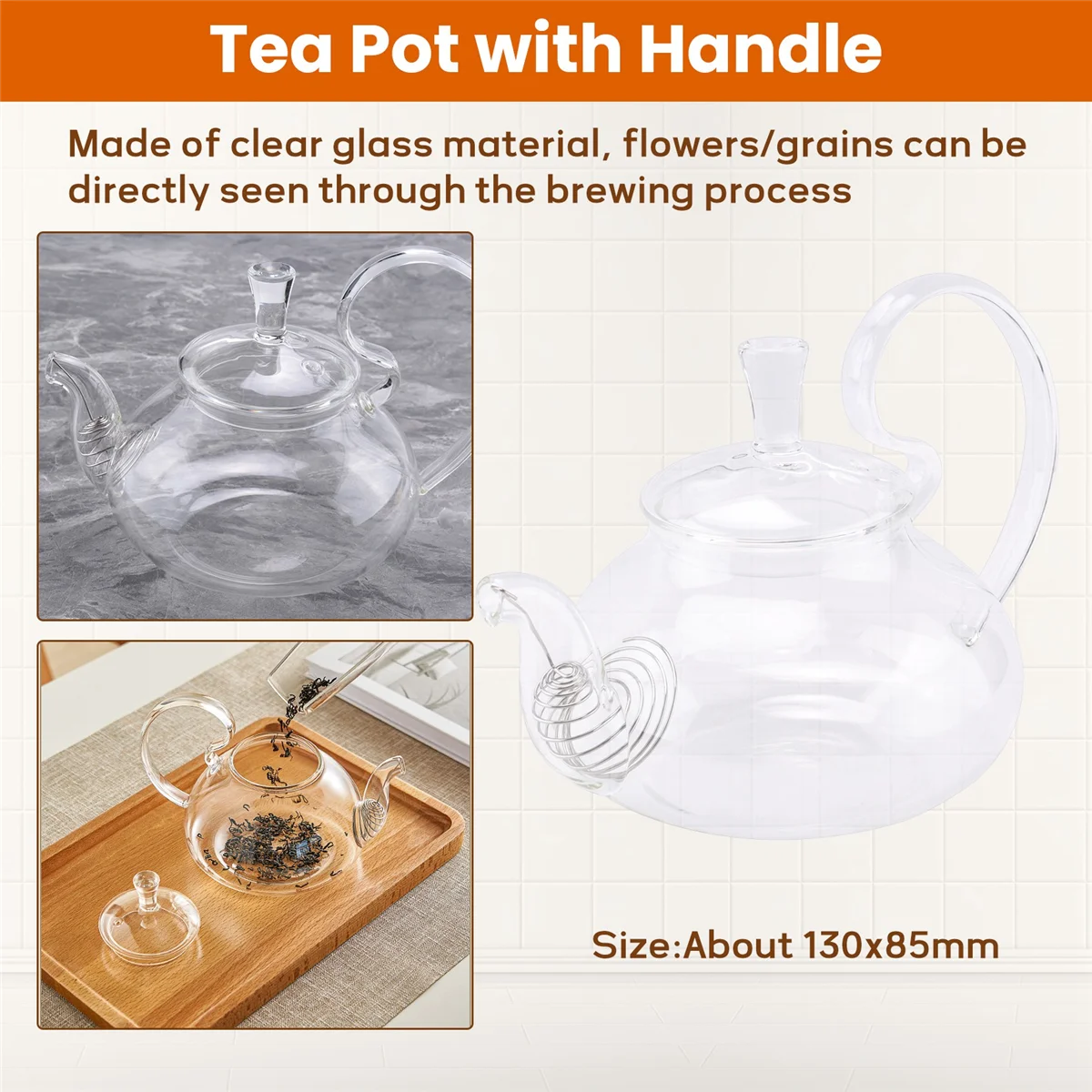 650Ml Heat Resistant High Handle Flower Coffee Glass Tea Pot Blooming Glass Teapot with Strainer LPY