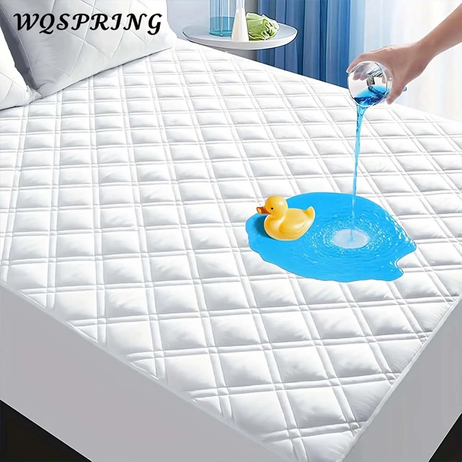 WQSPRING 100% مقاوم للماء غطاء مراتب وسادة آلة قابل للغسل لينة واقي مرتبة جميع المواسم المجهزة غطاء سرير الملكة الحجم