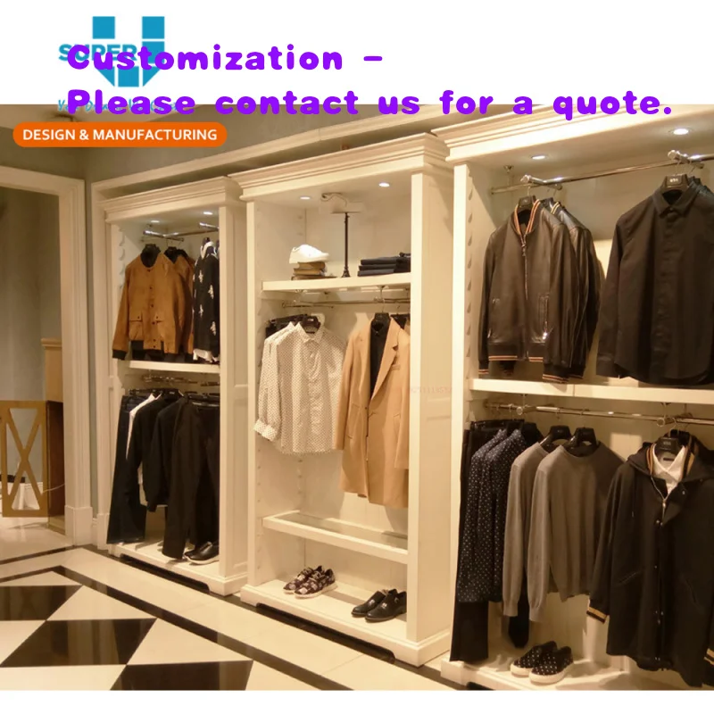 

custom.Mens Garment Showroom Wall Display Mens Suit Store Interior Design Idea Formal Dress Garment Shop Wooden Wall Cabinet