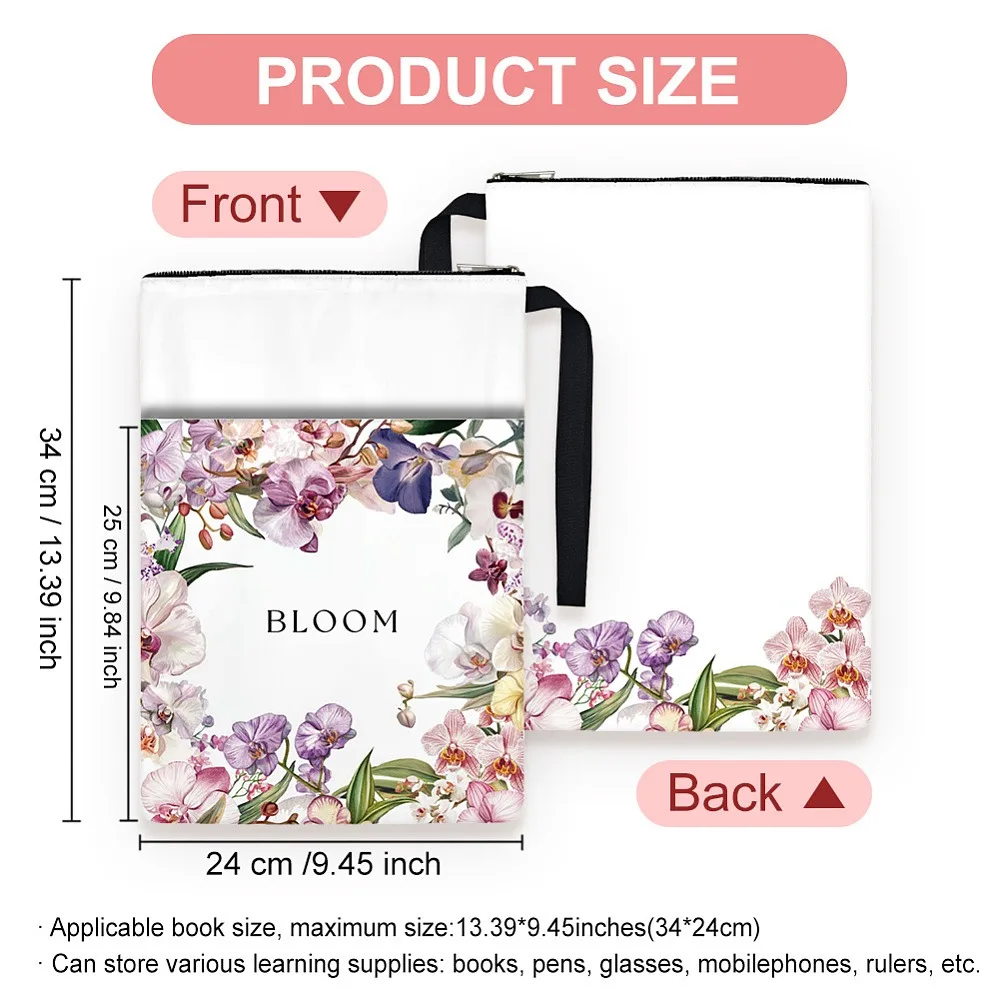 1pc Polyester Book Sleeve 34cm(13.4inch) x24cm(9.45inch) Floral Bloom Books Covers with Zipper and Front Pocket Birthday