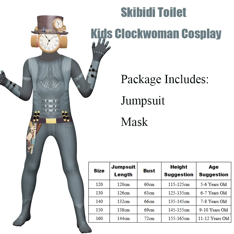 Skibidi toilet Clockwoman Cosplay For Girl Game Costume di Halloween Skibidi toilet Big Clockman Cosplay per ragazzo