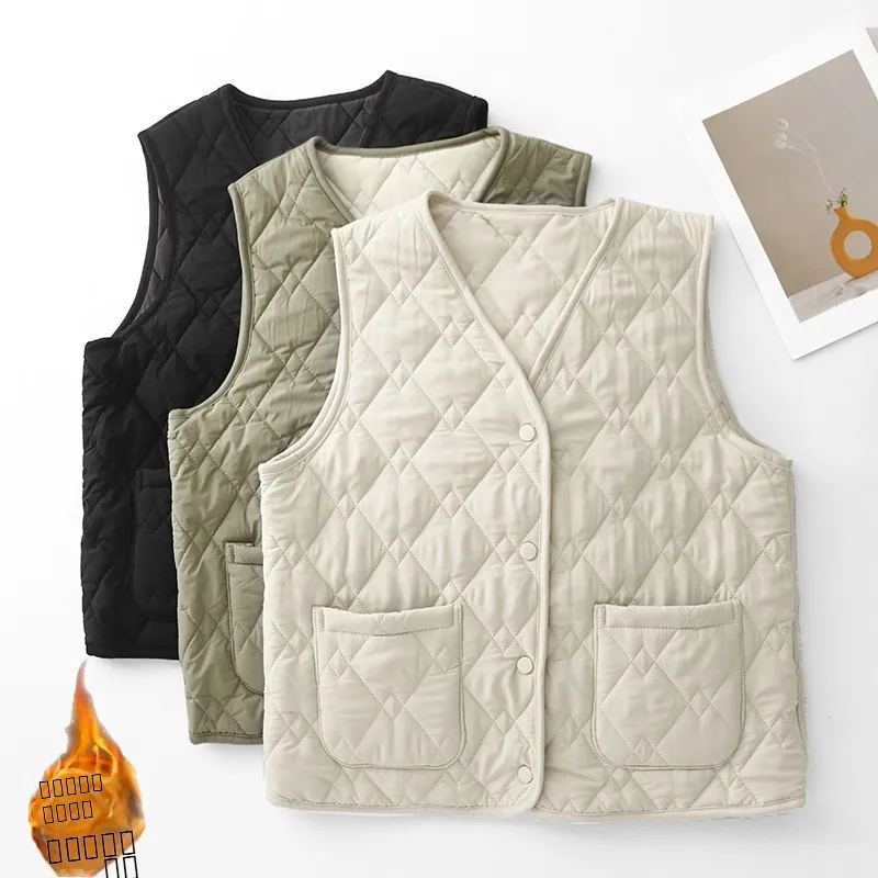 

Повседневный стеганый хлопковый жилет-кардиган для женщин, осенне-зимний, с V-образным вырезом, модный, укороченный, для многослойных образов