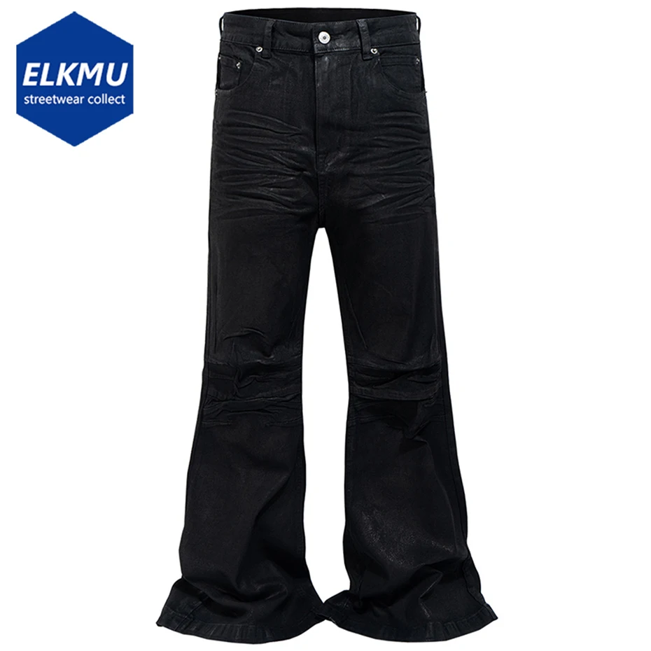 

Glue Coated Jeans Streetwear Hip Hop Baggy Jeans Boot Cut Denim Pants Harajuku Loose Straight Flared Jeans Black