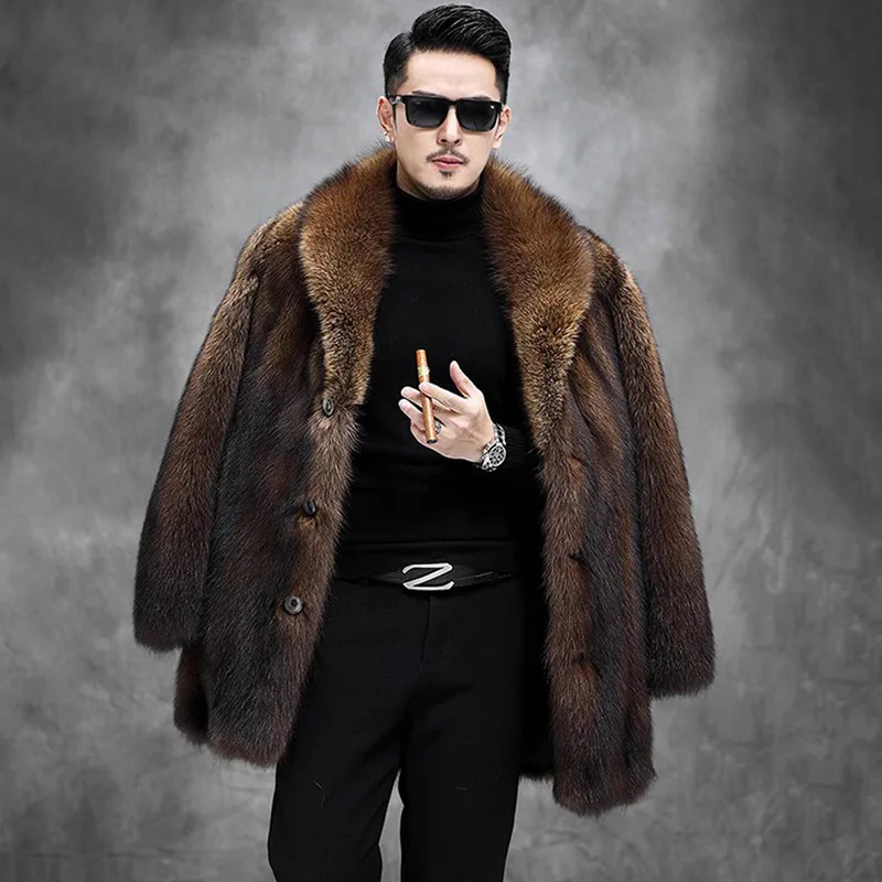 Brand Winter Warm Faux Fur Jacket Men Thick Plus Size Long Sleeve Jacket Vintage Snowsuit Faux Mink Fur Coat Mid-length Coats