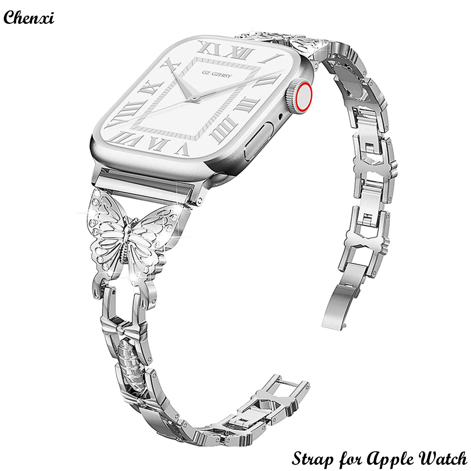 

Metal strap for Apple watch fashion butterfly diamond iwatch87654321SE Ultra 40 41 44 45 bling bracelet chain women's watch band