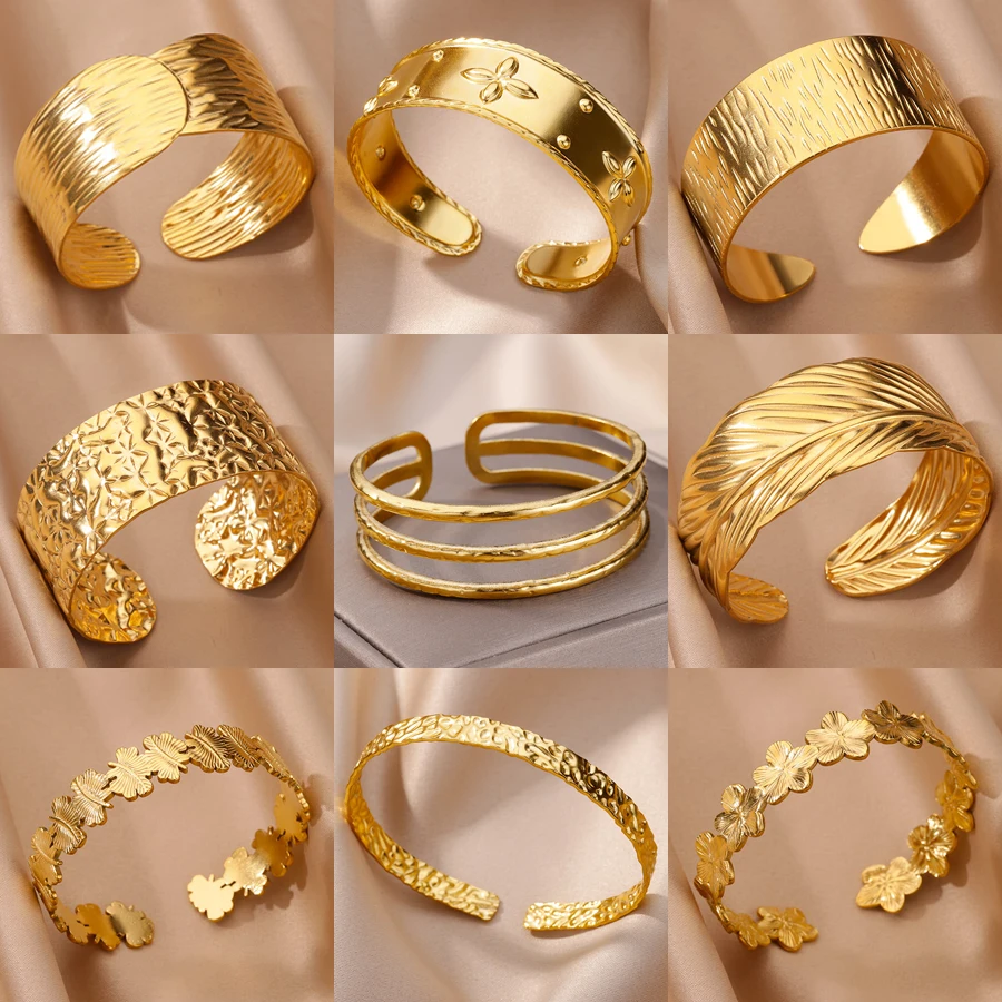 

Multi-layer Bangles for Women Gold Color Stainless Steel Bracelet Vintage Casting Bangle Aesthetic Jewelry Couple Gift pulsera