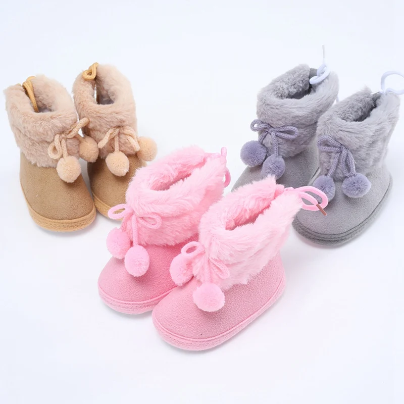 

Winter Plus Velvet Snow Booties For Baby Warm Boots Shoes baby Girl Shoes Pompom Soft Sole Indoor Walking Shoe