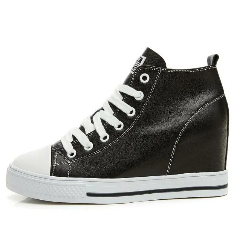 

Женская обувь из натуральной кожи 8 см, весенне-осенние ботильоны, женские армейские кроссовки на танкетке, массивные зимние кроссовки на танкетке