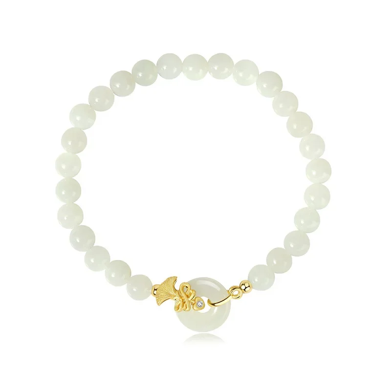 

*Lucky Natural Hotan Jade Vintage Light Luxury Handmade Jewelry Bracelet White Gemstone Donut Pendant Necklace Women's Girls Gif