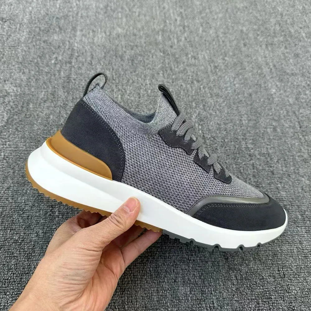2026 Fashion Men Knit Sneakers Suede Splicing Platform Shoes Lace‑up Comfort Daily Walking Casual Shoes For Men