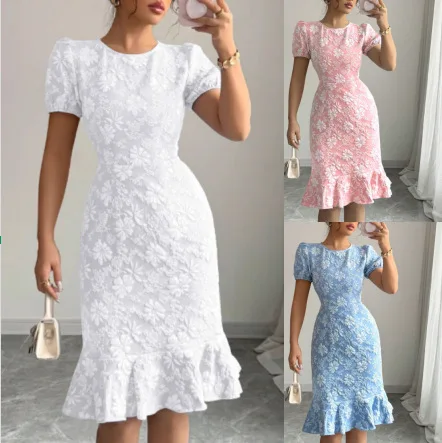 2026 Summer Women's New Short-sleeved Slim-fit Hip-hugging Fashionable Temperament Casual and Versatile Dress