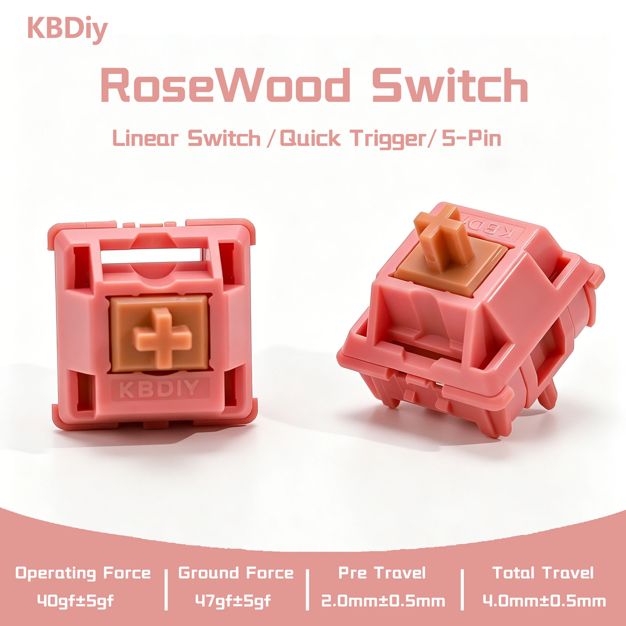 KBDiy RoseWood Switch 5Pin 40gf Pre Lubed POM Linear Creamy Switches For Custom DIY 60% Gaming Mechanical Keyboard Aula F75 Pro