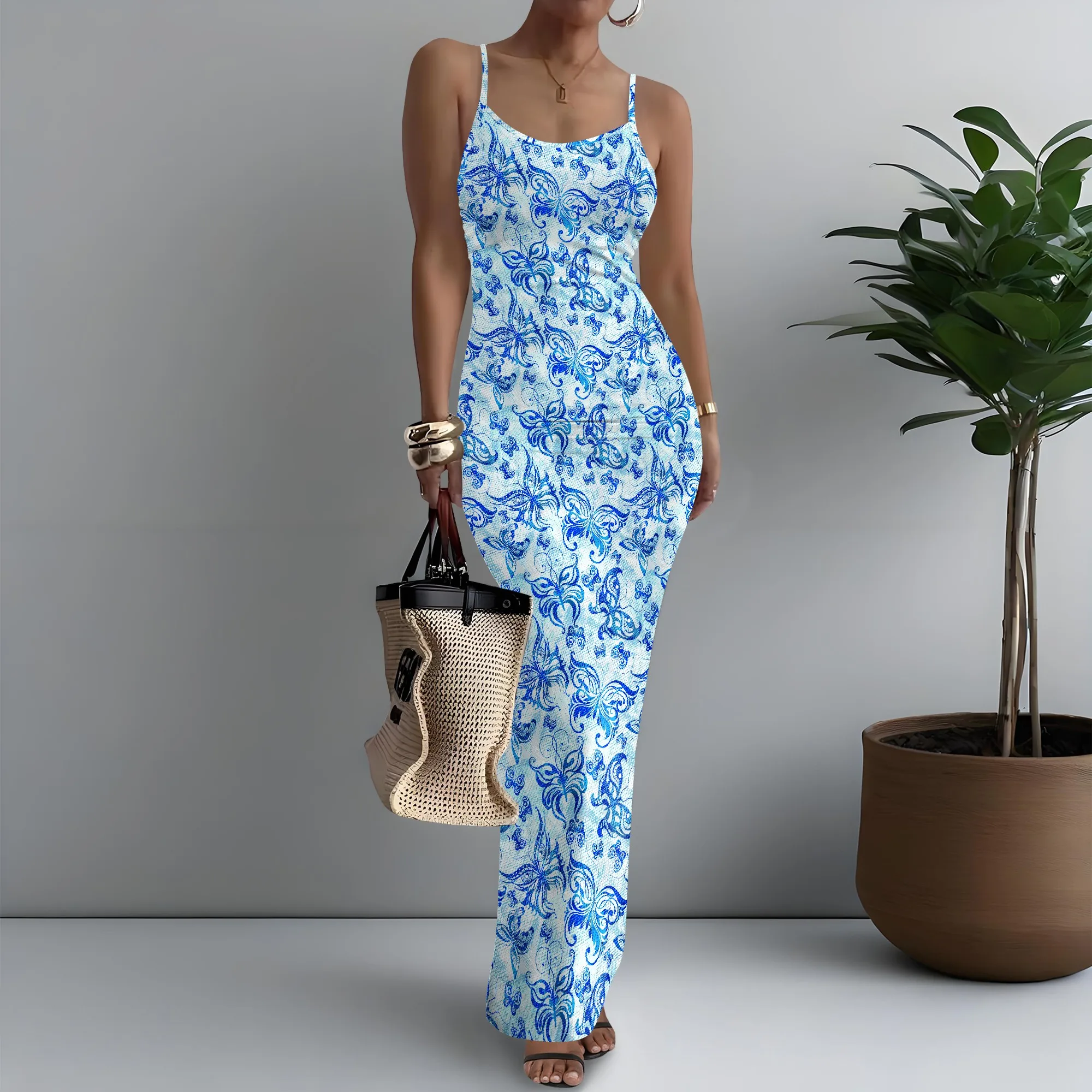 

Women's Spaghetti Strap Maxi Dress Fairycore Butterfly Print Show XS-3XL