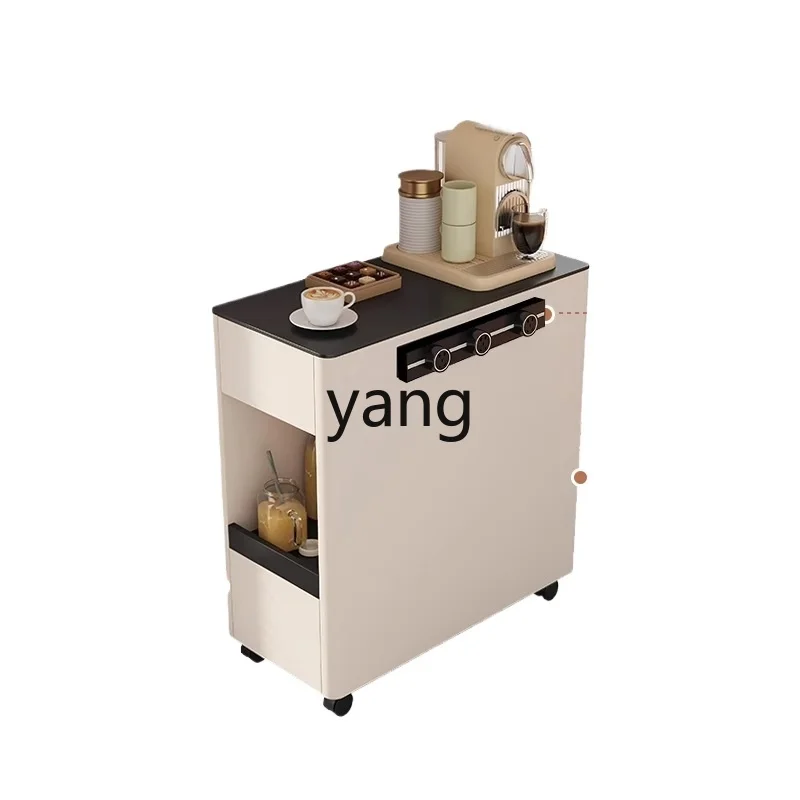 

LH movable rock slab island dining table integrated very narrow wall storage side cabinet