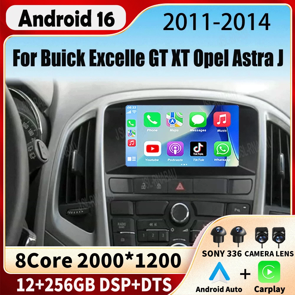 Radio para Auto con Android 16 para Buick Excelle GT XT Opel Astra J 2011 2012 2013 2014, Reproductor Estéreo Multimedia para Auto con Carplay Inalámbrico y DSP