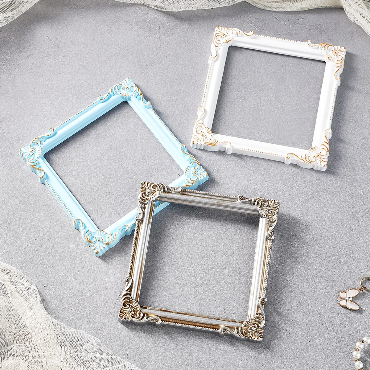 1/3PCS, European-style Patterned Resin Material in Multiple Colors, Prop Photo Frame, Suitable for Photography Props