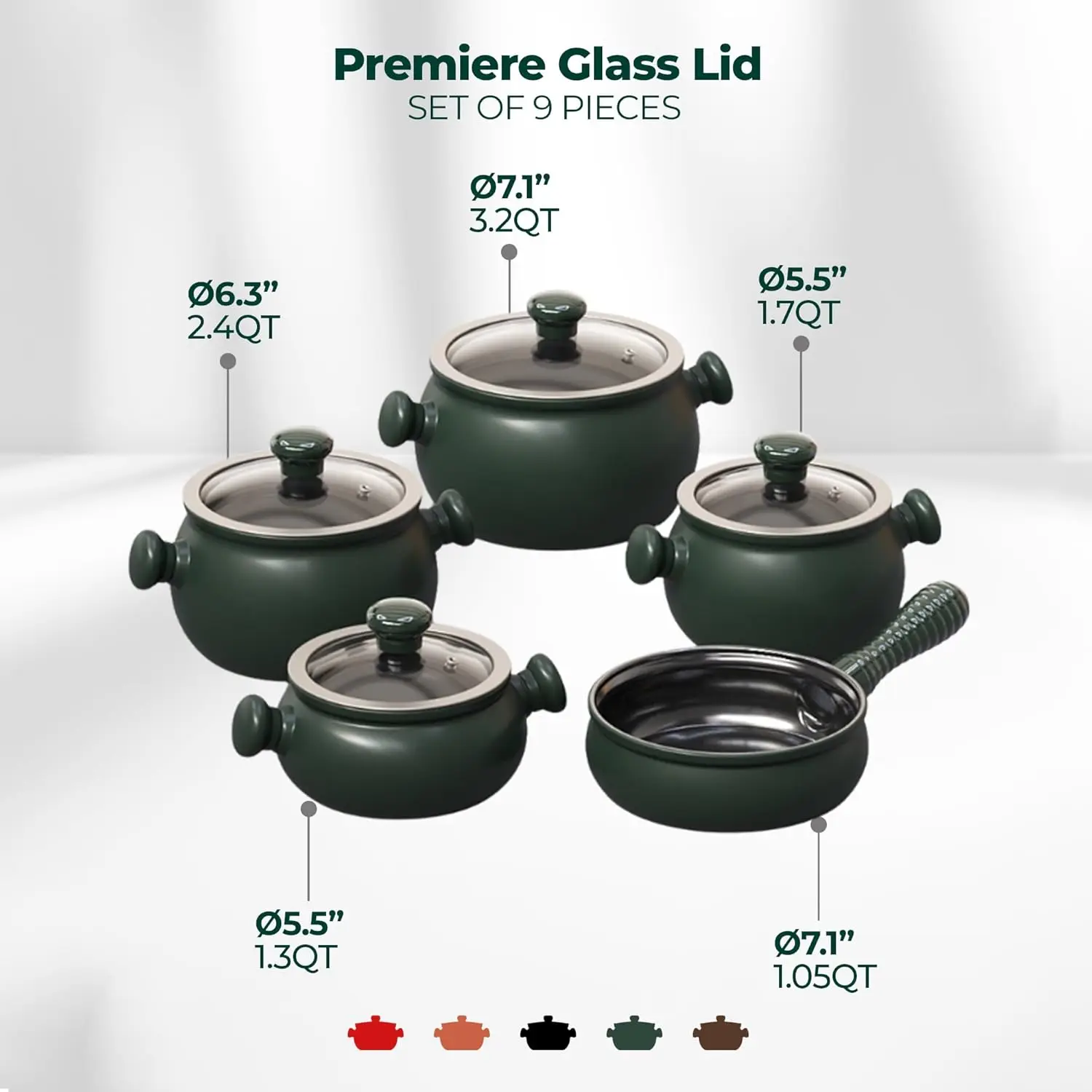 مجموعة أواني طهي خفيفة الوزن 100%، غير سامة، صحية، تدوم طويلاً - آمنة للفرن حتى 1200 فهرنهايت، آمنة للاستخدام في غسالة الأطباق - PFAS، PTFE، P