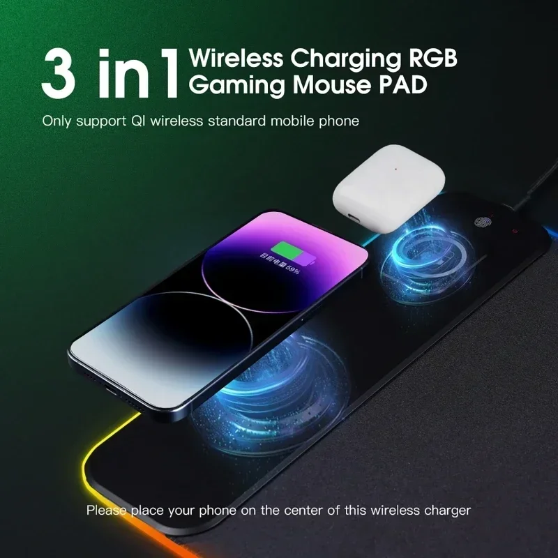 Wireless Charging RGB Luminous Mouse Pad Charger Phone Gaming Mousepad Desktop PC Laptop Computer Tablet Mouse Mat Desktop Pad