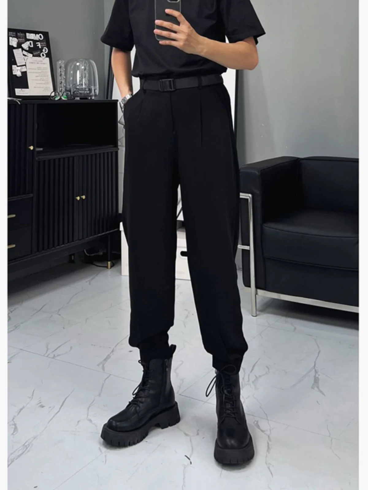 

Повседневные брюки-карго для мужчин, молодежные, свободного кроя, струящиеся, весенние, модные, стильные, укороченные (7/8)