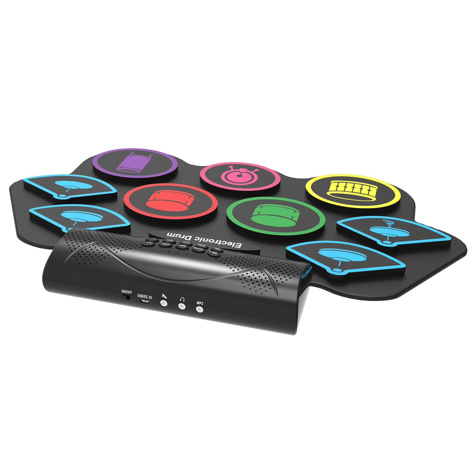 IRIN Portable Electronic Drum Kit Foldable Bluetooth MIDI Drum Pad with Dual Pedals Silent Headphone Practice Learning Recording