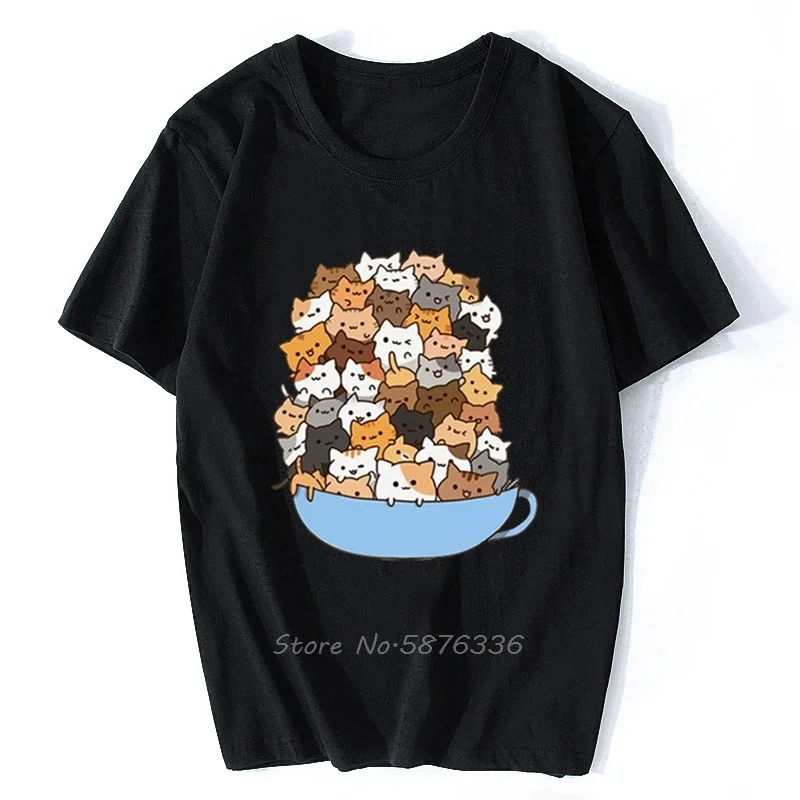 

Футболка мужская с принтом кошки, хлопок, короткий рукав, свободная повседневная Уличная одежда, Модный черный топ, на лето