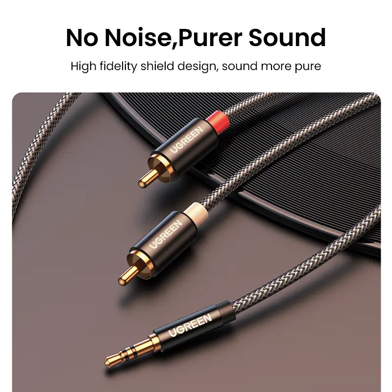 كابل UGREEN 3.5 ملم إلى 2RCA نايلون مضفر محول الصوت المساعد ستيريو Y الخائن الحبل للهواتف الذكية المتكلمين الكمبيوتر اللوحي HDTV MP3 - 2