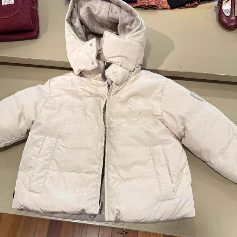 

Распродажа, осень-зима 2029, ветрозащитный утепленный пуховик с капюшоном для маленьких девочек, куртки для мальчиков, детские двусторонние носимые куртки