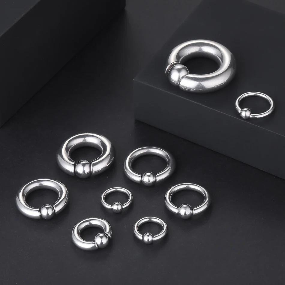 1pc duży miernik ze stali nierdzewnej niewoli pierścień z koralików 12G 00G okrągła obręcz nos przegroda Piercing biżuteria do ciała — zdjęcie 6