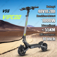 VIPCOO VS6 Scooters Electric Peak Power 1000W Motor 48V18.2Ah Battery EScooters 10-inch Vacuum Off-road Tires Electric Scooter