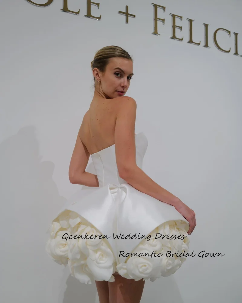 Qcenkeren Vestido de novia Свадебное платье A-Line Short Wedding Dress Strapless Elegant Rose Bridal Dress For Sexy Women