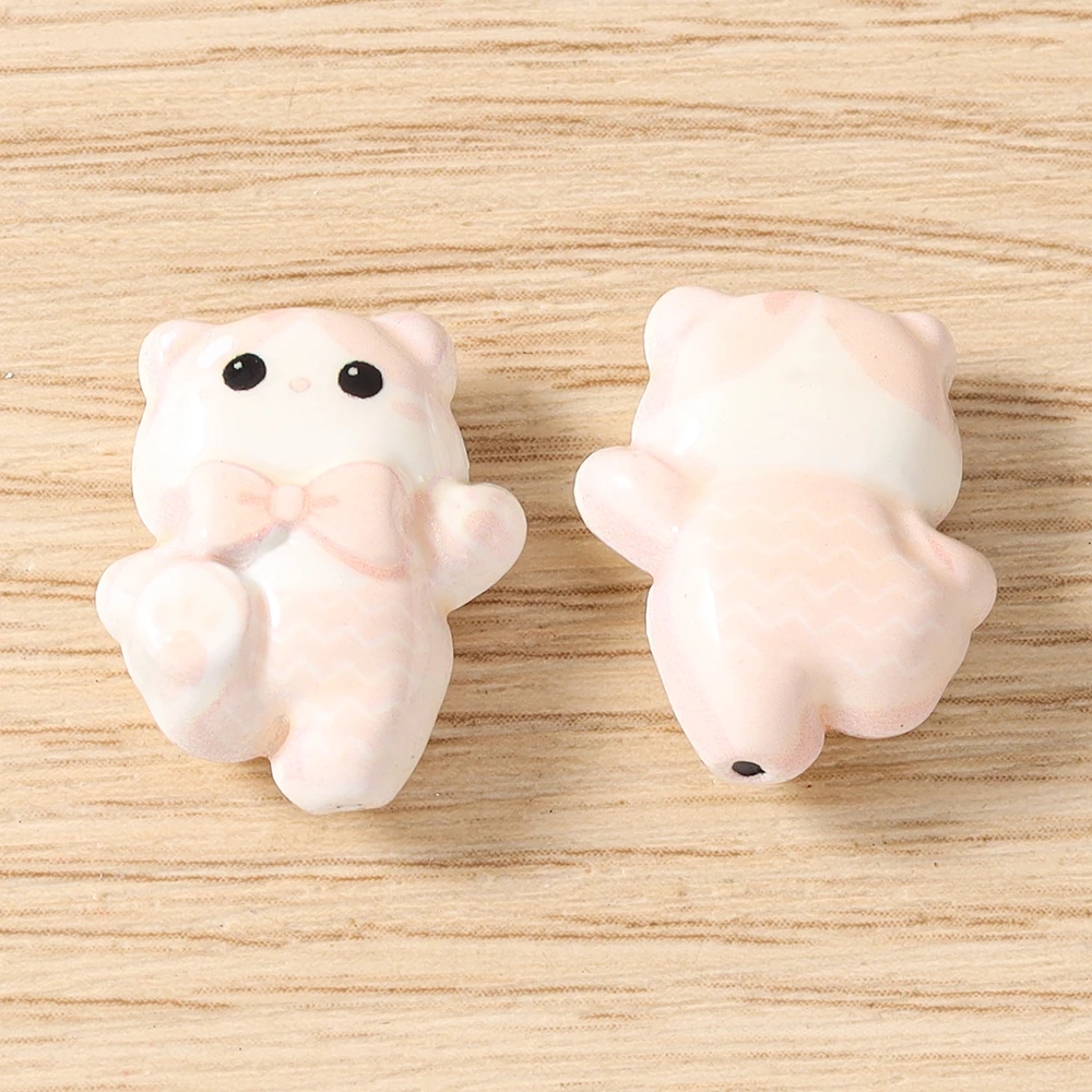 Tusember 5 Stück 15*19mm Niedliche Kawaii Keramik-Katzen-Anhänger Perlen für Schmuckherstellung Armbänder Halsketten DIY Mädchen Geschenke – Detail 10