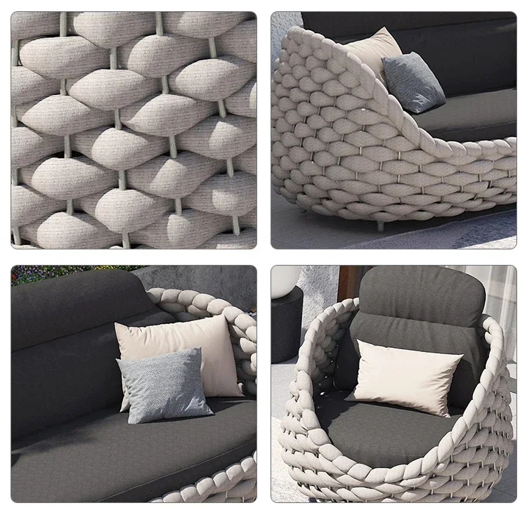 Teras halaman belakang tahan air bantal nyaman furnitur tali anyaman tangan taman Sofa kursi Set