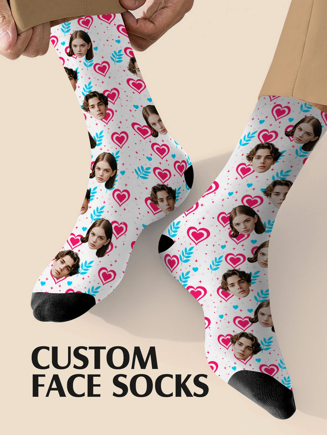 Custom Face Socks Personalized Photo Socks Love Pattern Custom Couple Socks Two Sizes Available Romantic Gift