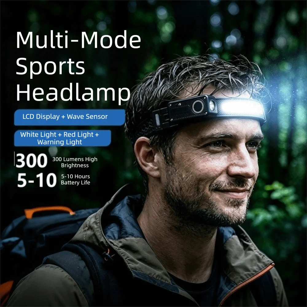 USB-C Rechargeable Wristband Running Light Motion Sensor Wave Sensing COB Floodlight Headlamp 2-in-1 Design Super Bright