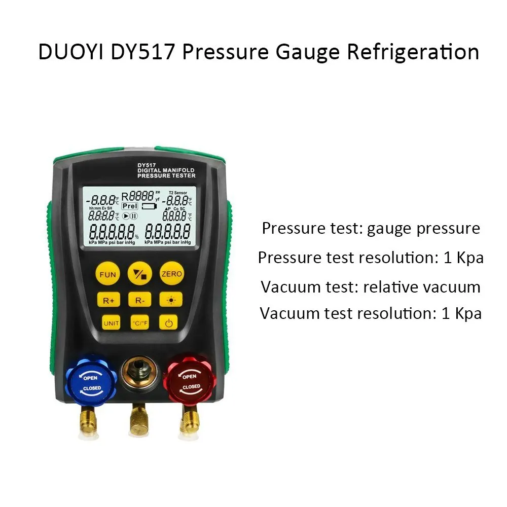 DY517 Pressure Gauge Digital Vacuum Pressure Manifold Tester Meter HVAC Temperature Tester Digital Manifold Gauge