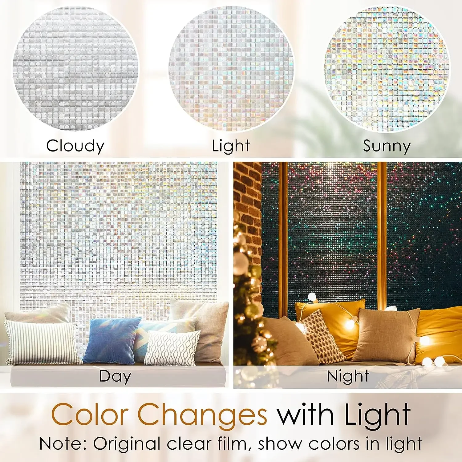 Window Privacy Film Stained Glass Window Film Mosaic Static Cling Decorative Window Vinyl Removable Rainbow Window Tint for Home