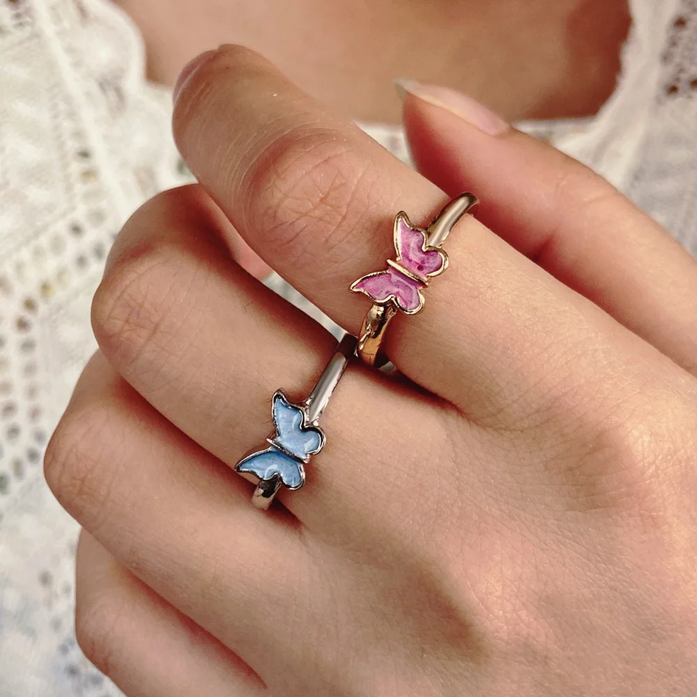 1pcs Hot Selling Instagram Style Creative Drip Oil women's Butterfly Ring With Adjustable Opening Simple And high-end Joint Ring