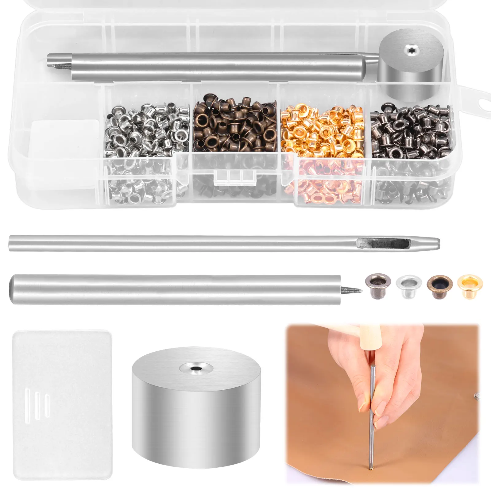 400/803 Pcs Grommet Eyelet and Installation Tool Kit 4 Color Metal Copper Grommet Kit with Storage Case for Leather Shoes Canvas