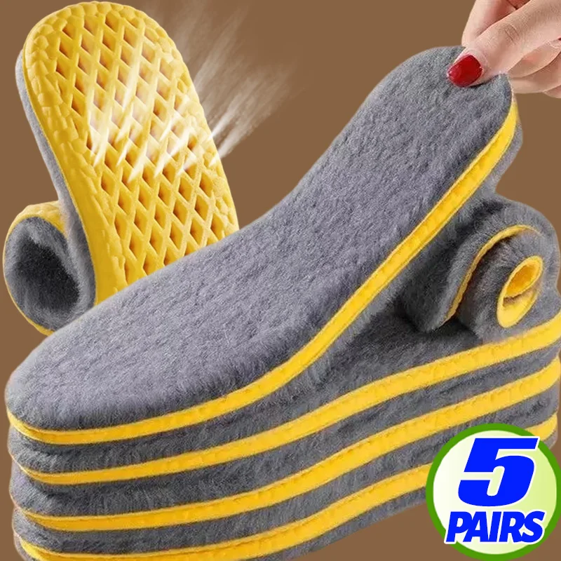 1/5Pairs Breathable Winter Warm Plush Insoles Self-Heating Shoes Inserts Thicken Shock-absorbent Thermal Shoe Pads for Women Men