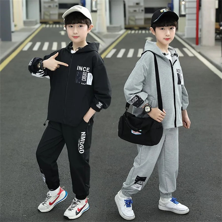 2023 Autumn Kids Boys Set Clothes Boys Long Sleeve Zipper Coat+Elastic Sweatpant Sport Clohting Child Tracksuit 4-14Years