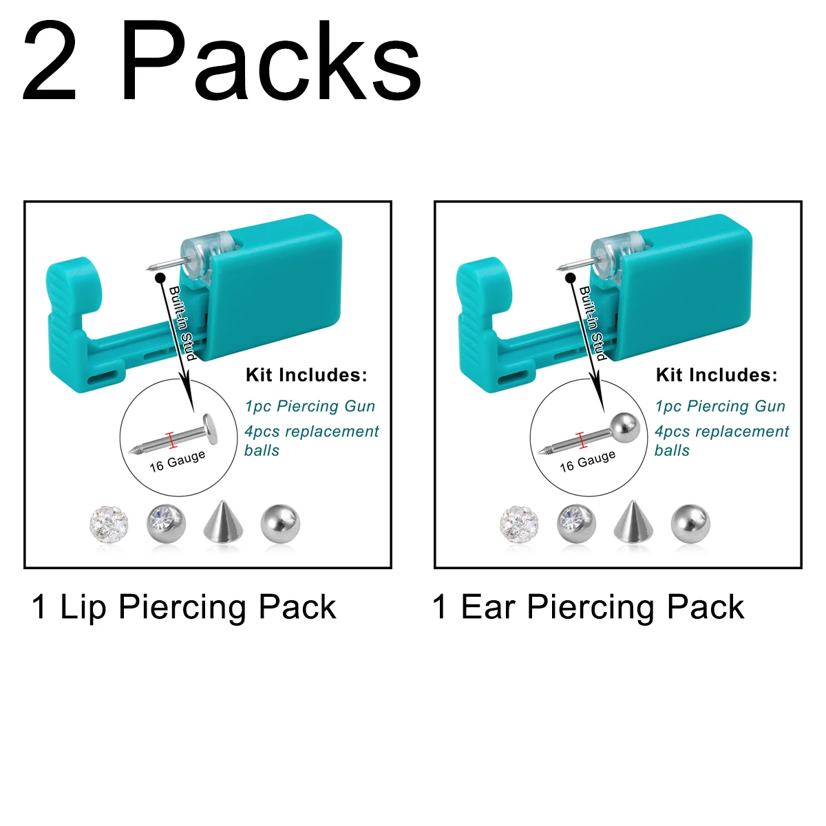 1–4 Stück Lippen-Ohrknorpel-Piercing-Pistole, Werkzeug-Set, Lippen-Bolzen, Labret-Knorpel, Tragus, Helix, Daith, Piercing-Werkzeug mit Raplace-Kugel, 16 g