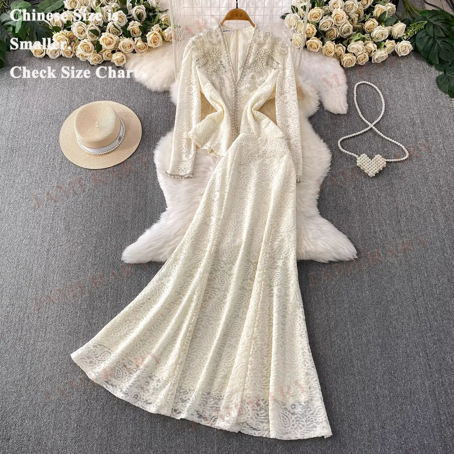 

Summer Luxury Formal Evening Long Dress Women Two Piece Set Autumn Embroidery Sequin Pearl Lace Blouse Fishtail Maxi Skirts Suit