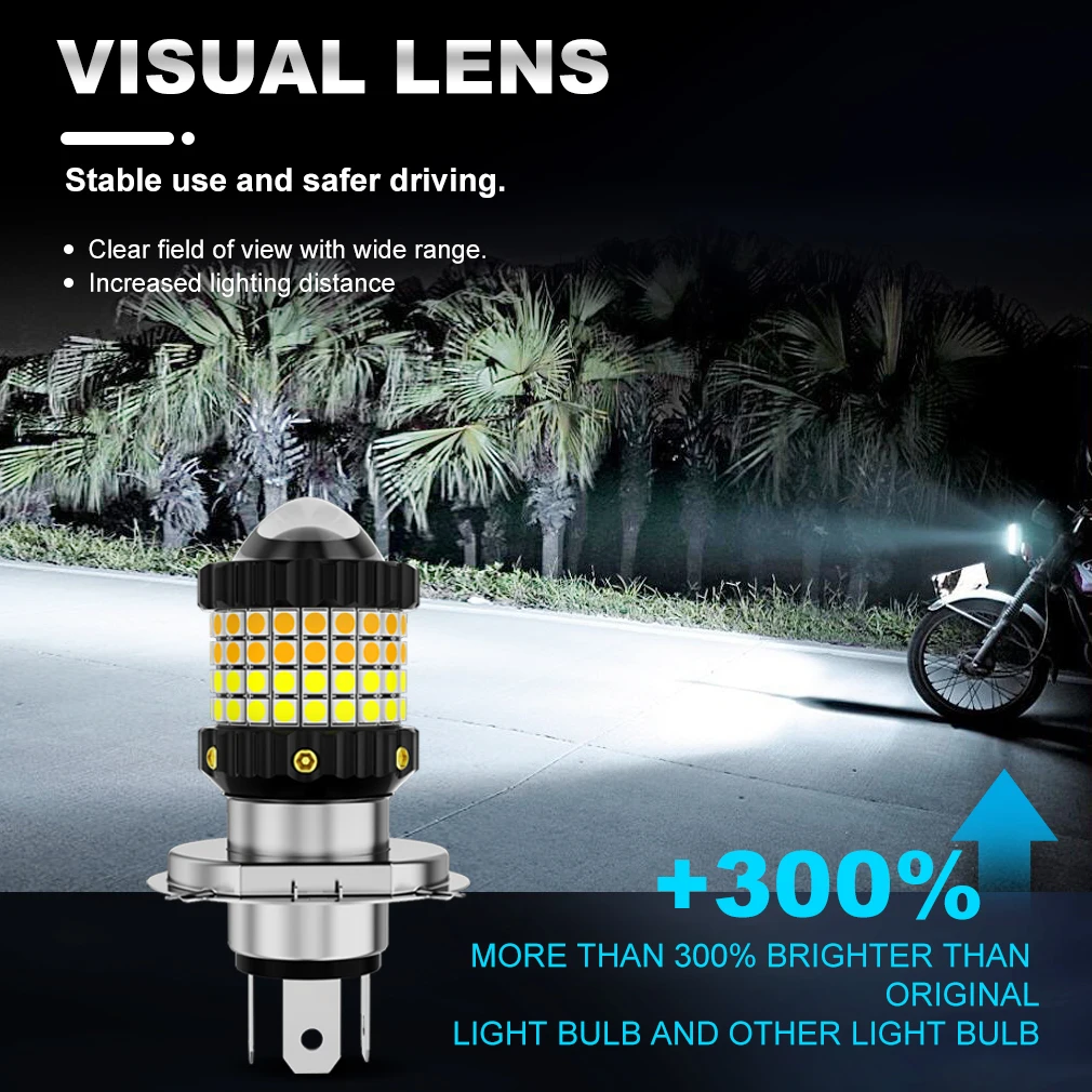 H4 BA20D P15D LED Moto H6 LED Motorcycle Headlight Bulbs CSP Lens White Yellow Hi Lo Lamp Scooter Accessories DC 12V