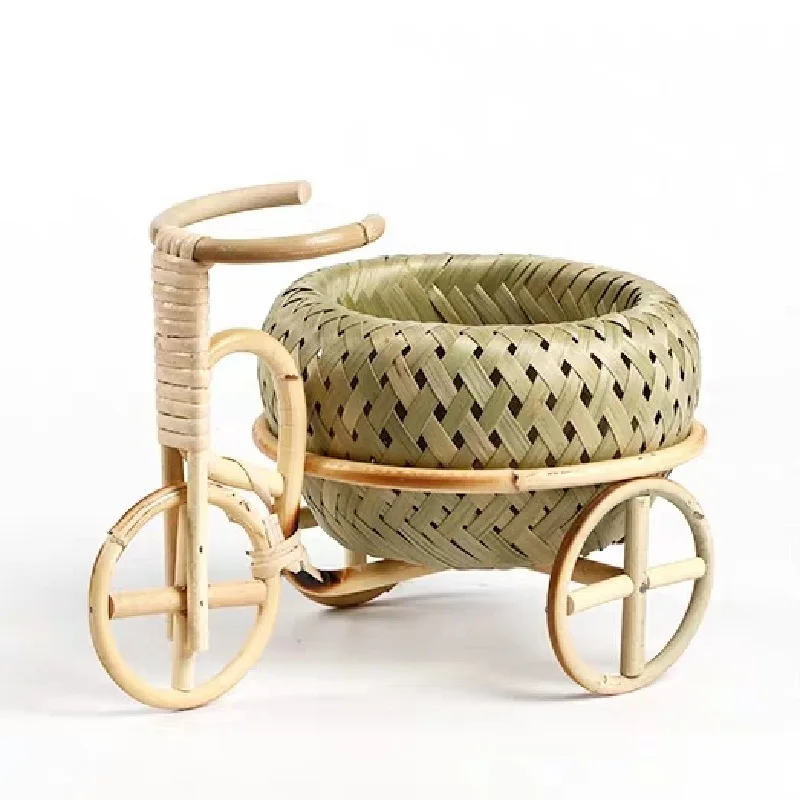 Newborn Photography Props Handmade Bamboo Rattan Bicycle Ornament Small Bamboo Basket Take Photo Props Living Room Decoration