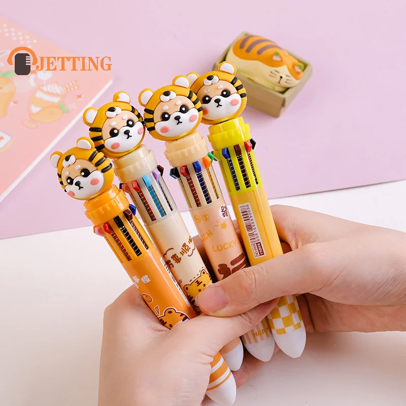 10 Colors Kawaii Tiger Ballpoint Pen 0.5mm Colorful Ink Mechanical Gel Pens Press Pens Korean Stationery School Office Supplies