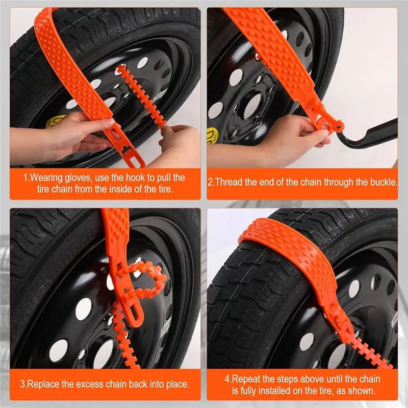 12 Pcs Heavy Duty Anti Skid Snow Tire Chains, Winter Snow Tracks With 2 Gloves And 1 Hook, Emergency Car Tire Grip