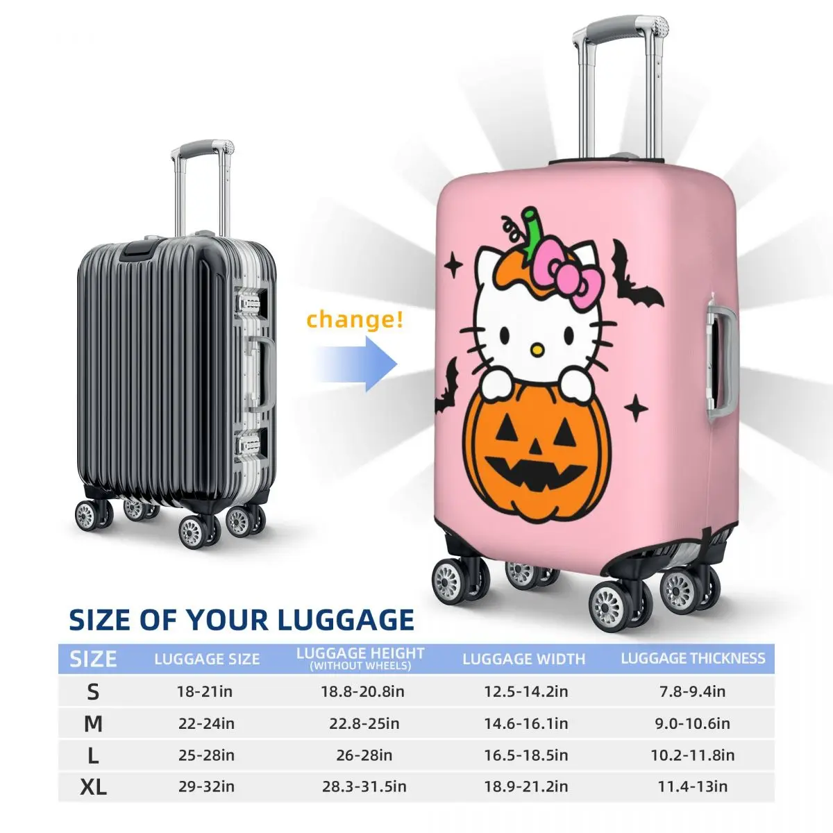 Capa de bagagem personalizada Hello Kitty All Saints' Day Capa protetora de mala engraçada adequada para 18-32 polegadas