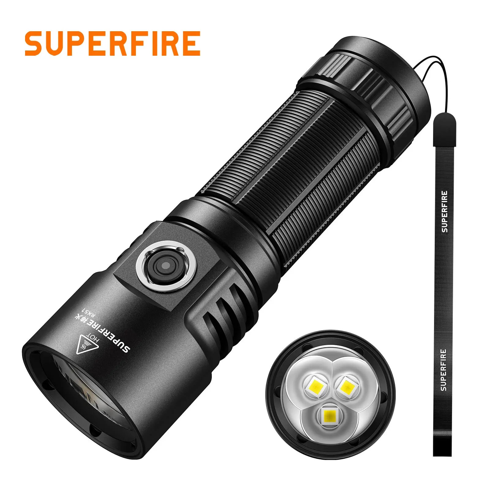 

SUPERFIRE RX51 led flashlight 60W High power Portable Super Bright 5000LM Torch 5000mAh Type-C Rechargeable Camping Flashlight