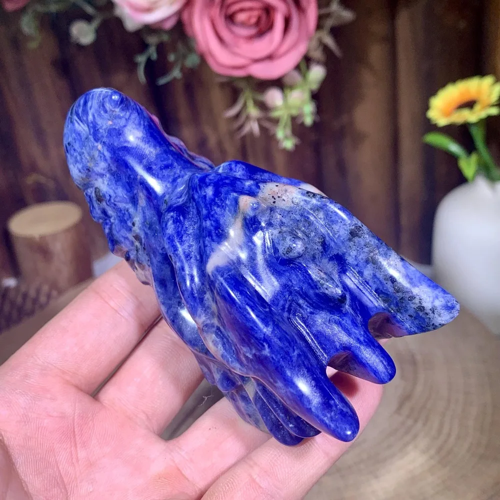 Stunning! Handcrafted Sodalite Dragon Skull Sculpture, Blue Stone Figurine, Artisan Carved Dragon Head